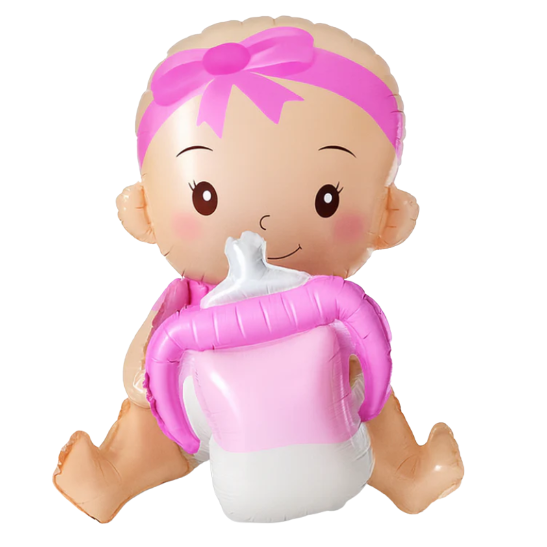 Pink baby girl with bottle balloon BS64