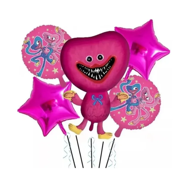 5pcs Pink Huggy Wuggy Themed Metallic Balloon Kit -TZ-K5138