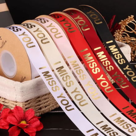 25mm I Miss U Foil Grosgrain Ribbon