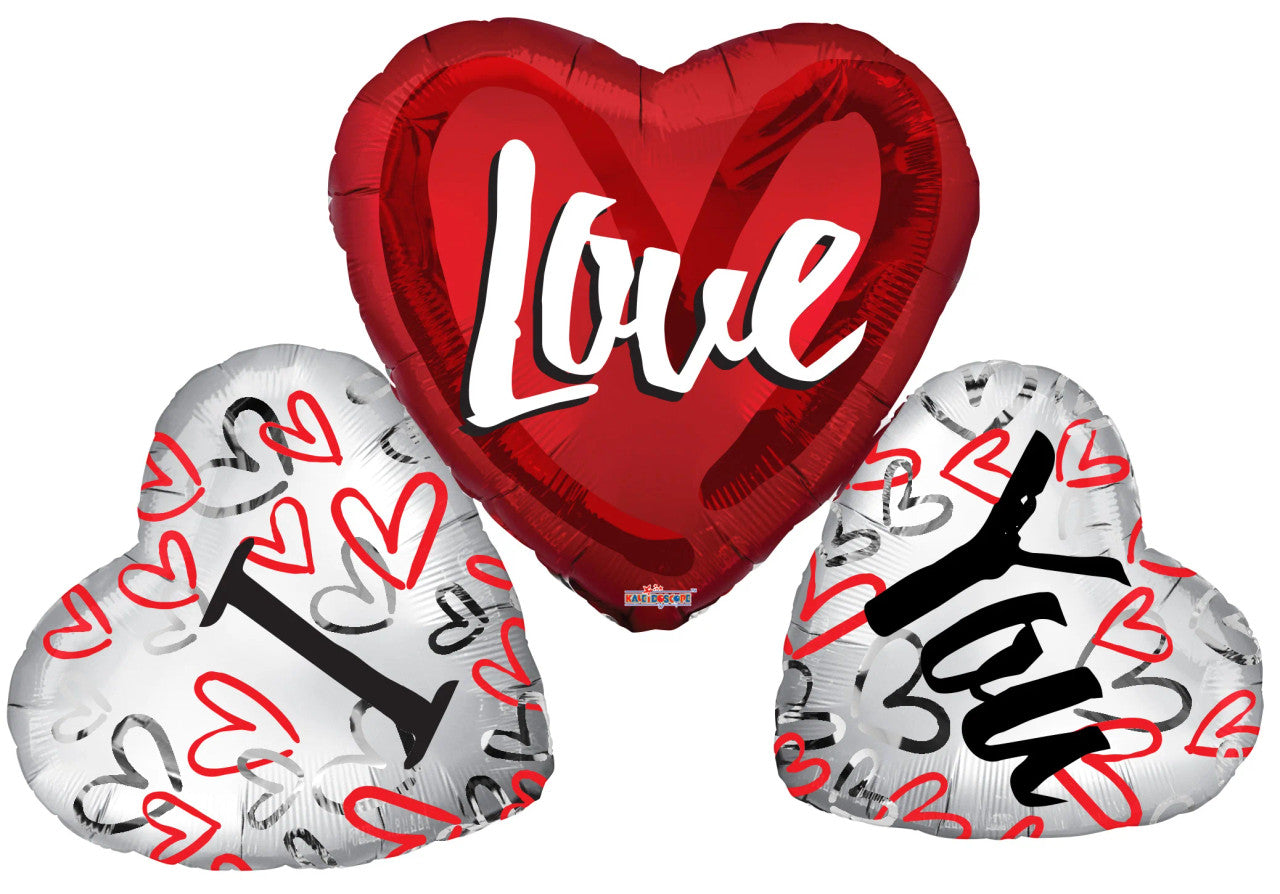I Love You 3 Hearts Matte 36″ Balloon -L45