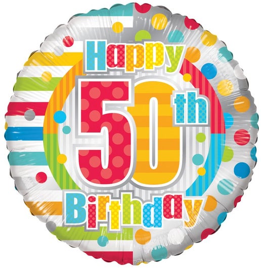 Happy 30th, 40th, 50th, 60th, 70th, 80th & 90th Birthday Dots & Lines Foil Balloon – 18"