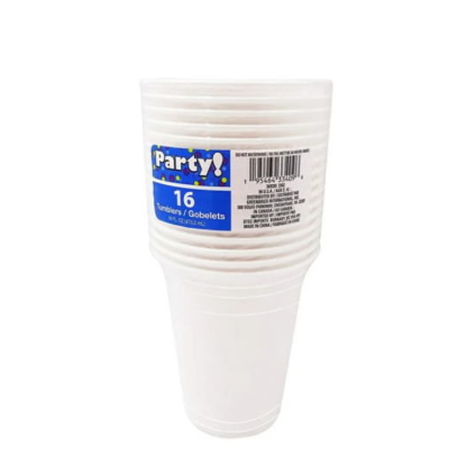 16 Pcs Plastic Cups – White