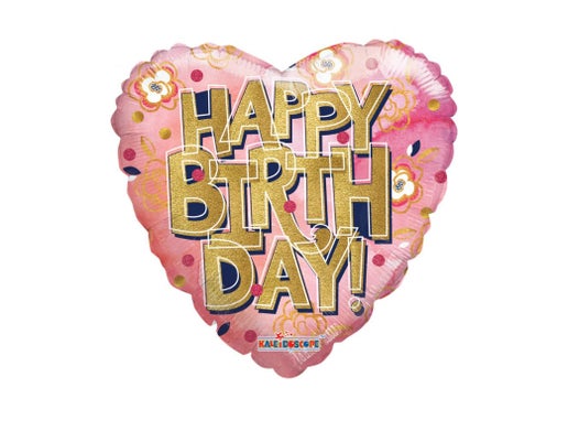 Happy Birthday Pink Heart 18" Balloon -B59