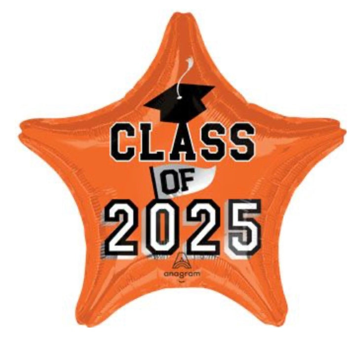 Graduations Orange Star 2025 18" Balloon - G2