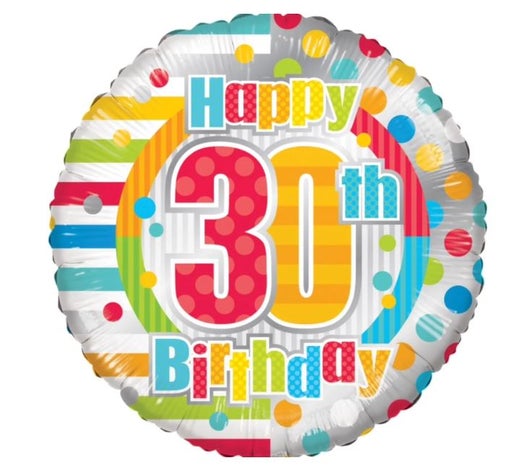 Happy 30th, 40th, 50th, 60th, 70th, 80th & 90th Birthday Dots & Lines Foil Balloon – 18"