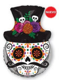 Globo Metalico Calavera De Azucar con Sombrero de Dia de Muertos 18" Balloon -SO16