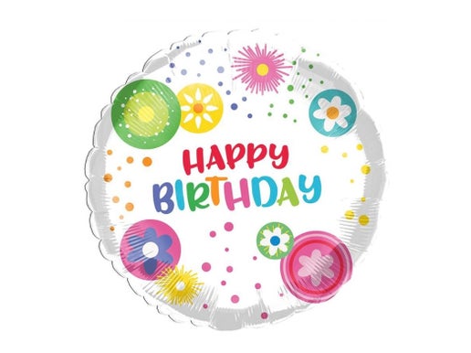 Happy Birthday Flowers & Dots 18" Balloon - HB54