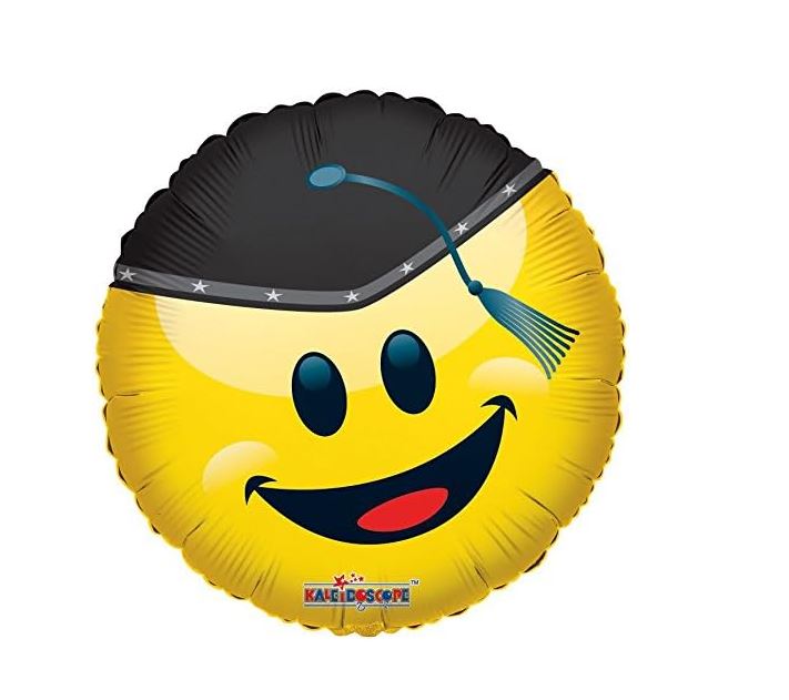 GRADUATION SMILEY FACE 18" BALLOON -G14